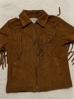 Kids Brown Suede Fringe Zip Jacket